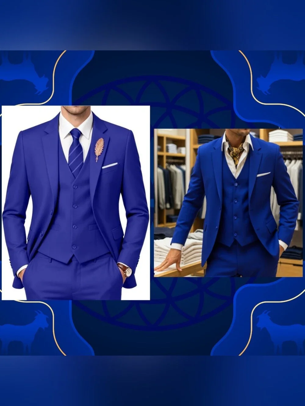 Unbranded 2Pc Set Royal Blue Classic Tailored Fit Soft Woven Blazer & Vest Sz S